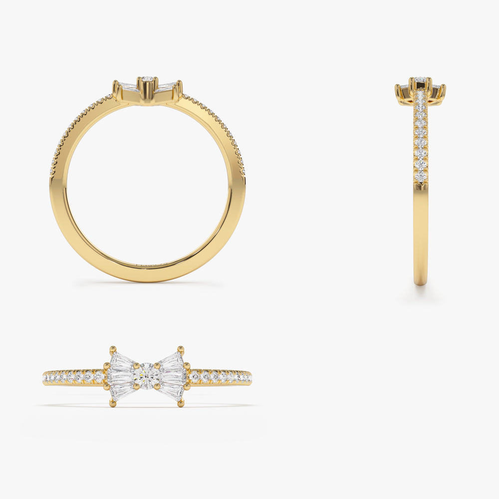 14K White Gold Bowknot Baguette & Pavé Diamond Wedding Ring Engagement Ring